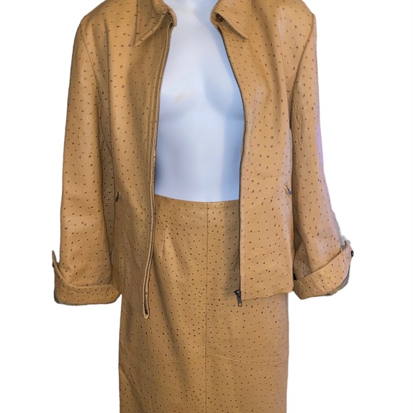 YBS Soft Leather Jacket &  Pencil Skirt Set - Picture 3 of 15